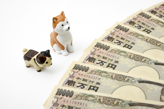 1万円札と犬の形をした小物